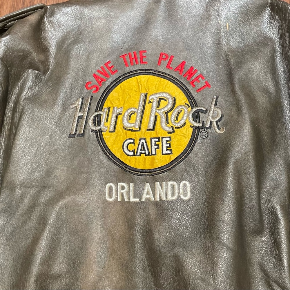 Vintage Hard Rock Cafe Save the Planet Orlando Leather Bomber Jacket.